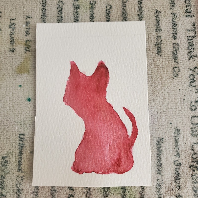 ACEO Original Cat Silhouette Metallic Watercolor Painting By Jessica B