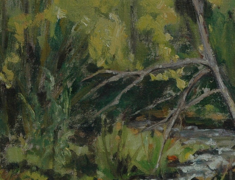 Beautiful Original Oil on Artist Board Summer Landscape with Stream - Signed gallery