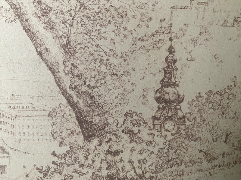 Drawing Baroque Old Town With Monastery And Castle Signed Ink Salzburg? gallery