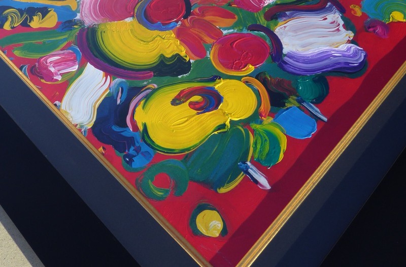 PETER MAX Abstract Flower II Unique Original Painting Hand signed framed 45"x33" gallery