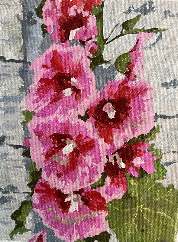 Pink Hollyhocks Painting By Brittony Martin