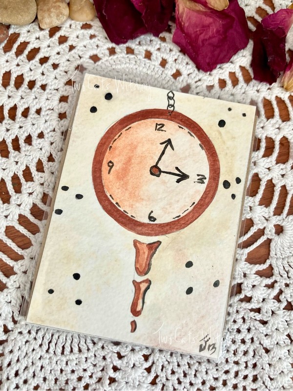 ACEO Original Painting Mini Steampunk Clock Art Card Wonderland Lowbrow Artwork
