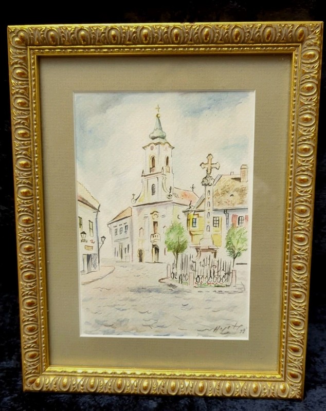 Watercolor BLAGYOVACKA CHURCH Szentendre Hungary, 1999 Signed