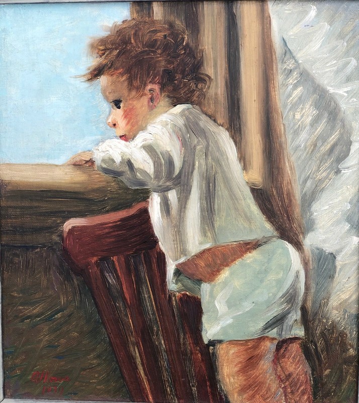 «My Daughter as a Little Girl» 11 x 10 Oil Painting-1939-August Mosca