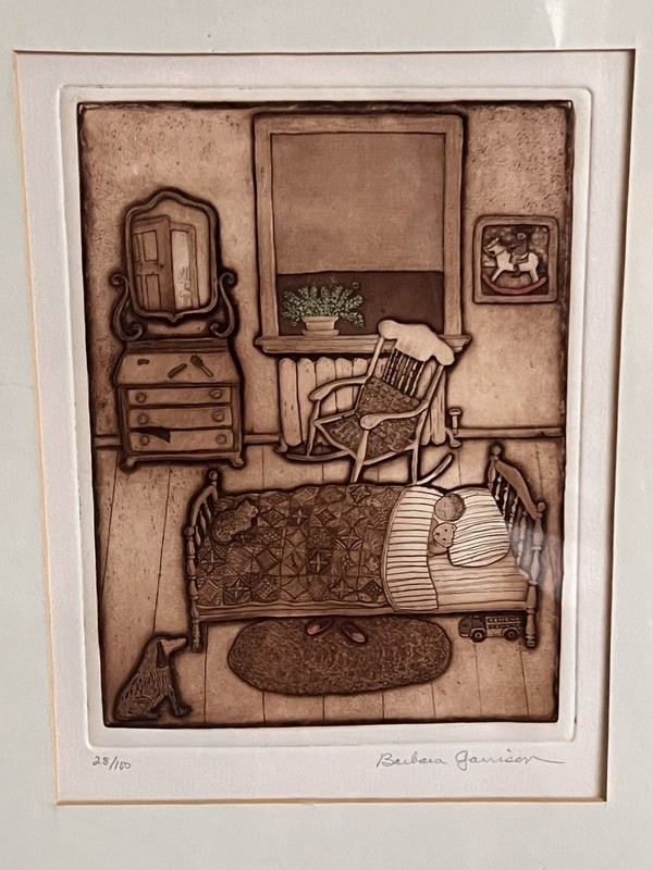 Barbara Garrison «At night II:Bedroom» Signed #28/100 Intaglio Watercolor SEALED