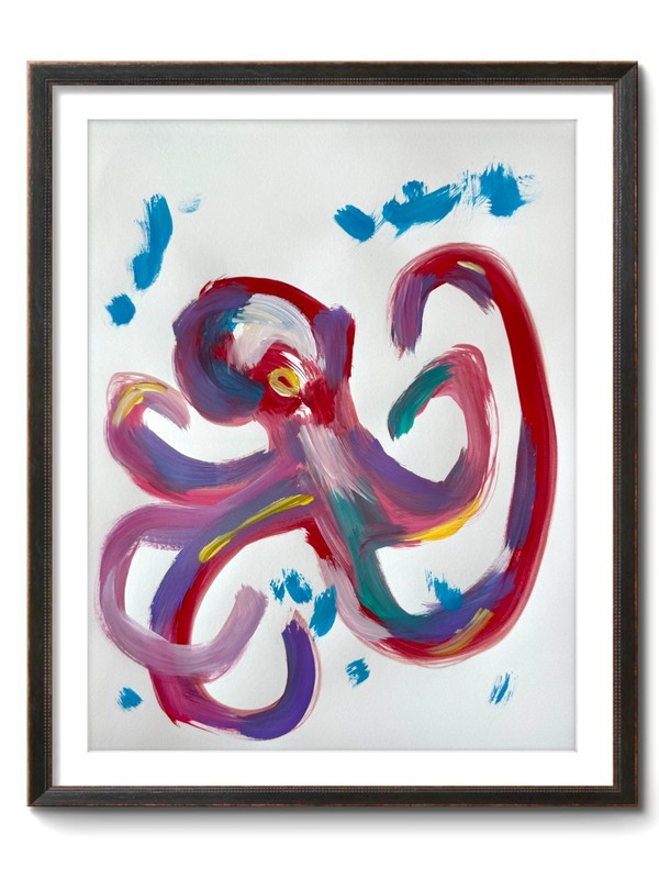 DANCING OCTOPUS 14×11 Original #O1 Abstract PAPER Abstract Floral Fine Art