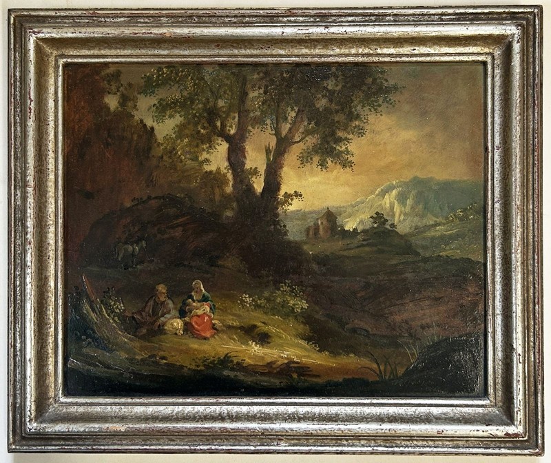 Holy Family — The Rest On The Flight Into Egypt Oil Painting 1948, Signed