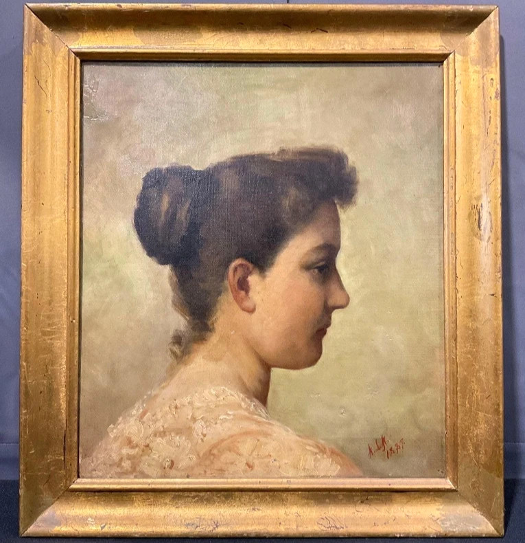 ANTIQUE 19TH CENTURY PAINTING GORGEOUS FEMALE WOMAN MODEL REALISM MASTERFUL OLD
