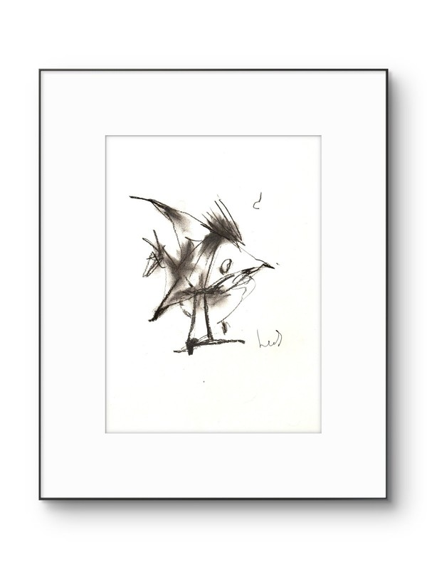 Original Abstract Expressionism 9×12 Funny Fish Charcoal Handmade Signed Art 26