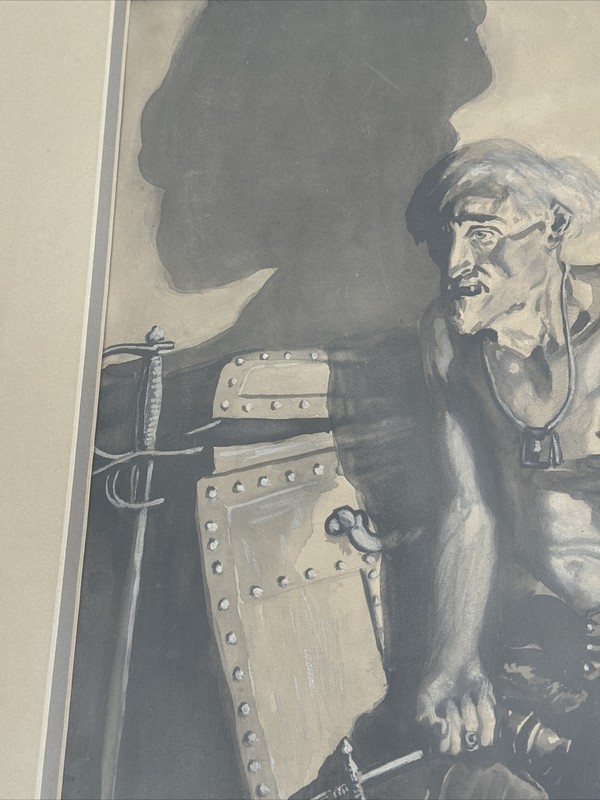 ANTIQUE PIRATE PAINTING MAN WITH SKULLS SWORD SIGNED FBC PORTRAIT ILLUSTRATION gallery