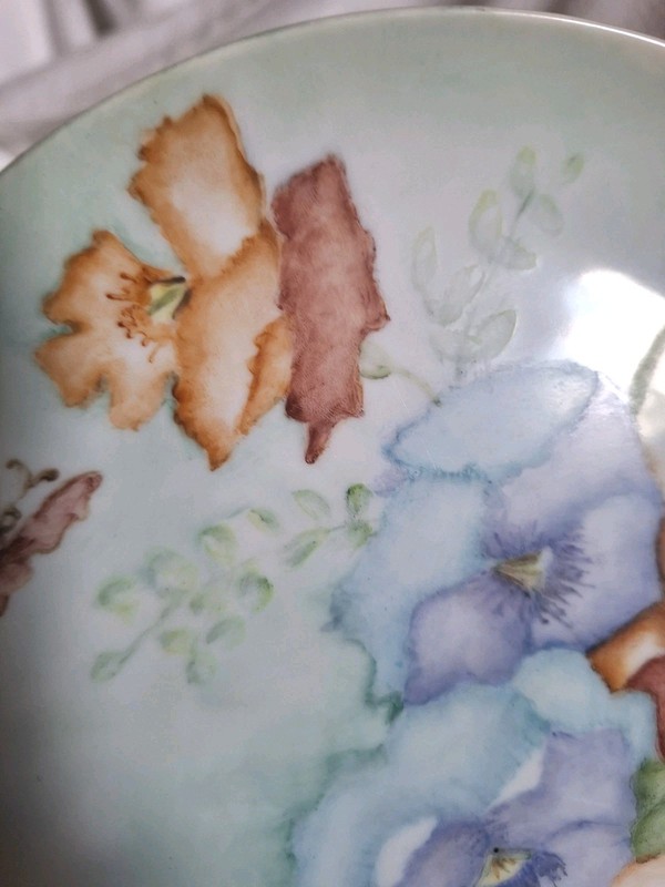 Vintage Hand Painted Artist Signed Red, blue, orange, purple Floral Signed 7.5" gallery