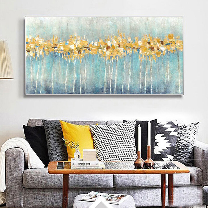 Abstract Trees Canvas Wall Art Hand Painted Textured Grey and Gold Foils gallery