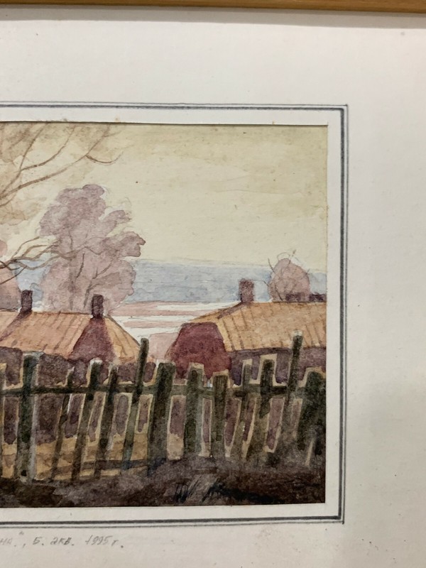 1995 Russian Signed Small Watercolor Landscape Painting gallery