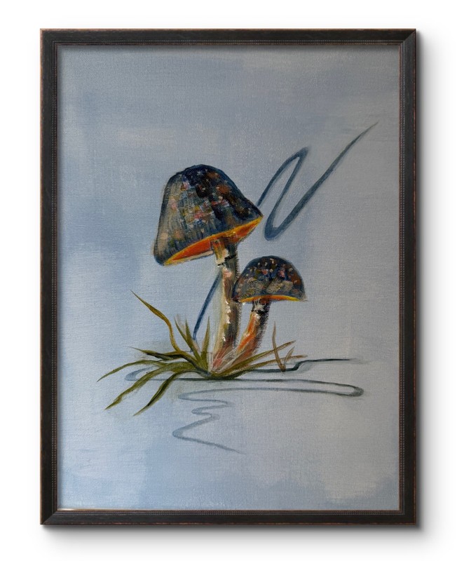 BLUE FOREST MUSHROOM 14×11 ORIGINAL MODERN ART COLLECTIBLE INTERIOR