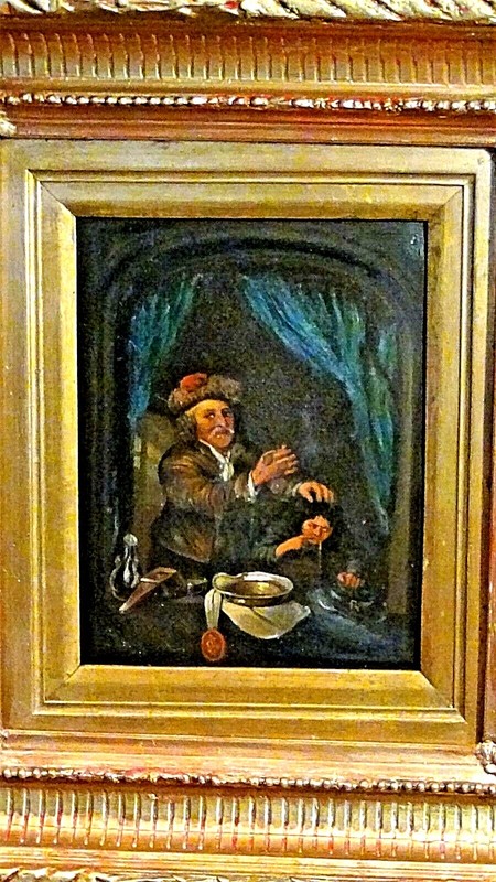 ANTIQUE 18c FRENCH OLD MASTER OIL PAINTING OF DENTIST REMOVING TOOTH FROM A BOY