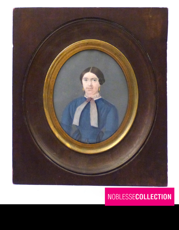 ANTIQUE 1830s FRENCH MINIATURE HAND PAINTED GOUACHE WOMAN PORTRAIT gallery