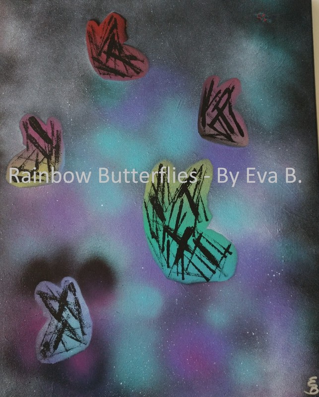 Abstract Painting Of Rainbow Butterflies in Flowers On Canvas 16x20x.5 Inches