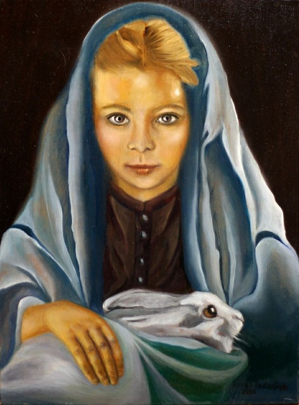 art 95 original painting 40×30 cm PZ oil on canvas children rabbit realizm