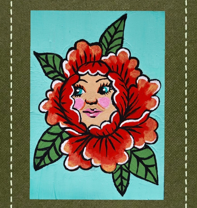 ACEO Original Tradeable Art Card 2.5×3.5″ Flower Lady Tiktok vi0letree