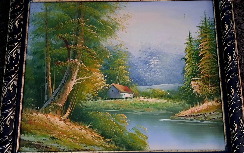 Vintage Gilded Frame Rural Landscape Oil Painting On Canvas 18 1/2x23 1/2🔥🔥 gallery