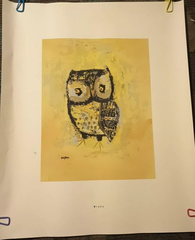 Margaret Layton «Winky» Original Vintage Lithograph Owls Watercolor Print🎨