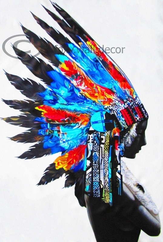 Framed Canvas – American Indian chief art painting print XL