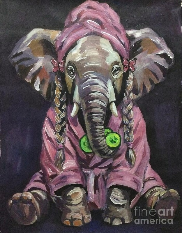 new handmade Painting on 12″x 16″canvas Elephant in Pink Robe by Wendy