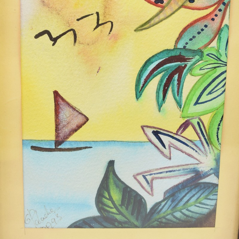 VTG Guggi Palache Original Tropical Watercolor Jamaican German Artist Signed 90s gallery