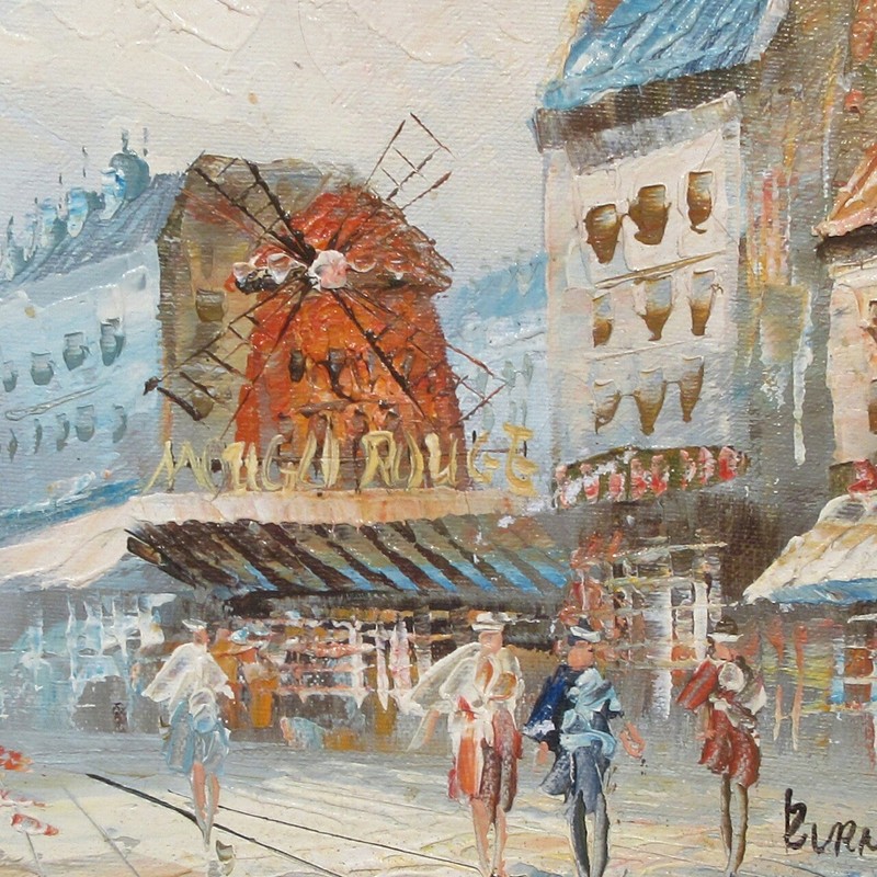 Vintage French Oil Painting, Paris, Moulin Rouge, Pigalle, Women, Signed Burnett gallery