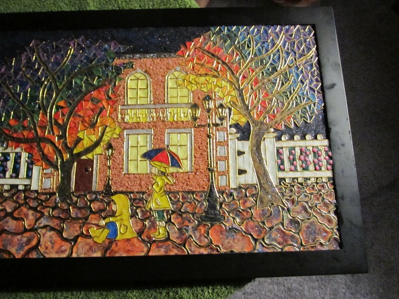 Night Kite Flying Children Panoramic Scene in Rainbow Colors Sand Painting /Wire gallery