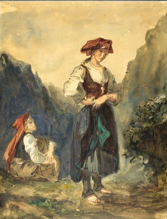 Oil painting Peasant-Women-from-the-Region-of-the-Eaux-Bonnes-Eugene-Delacroix-O