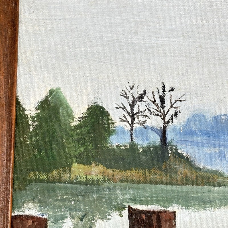 Vtg Original Lake Boat Landscape Painting Signed Dated 1978 Folk Art 11x15 gallery