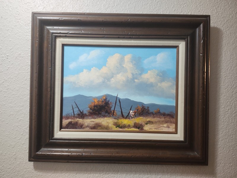 Vintage Mac Pherson Oil Painting – Cowboy & Fence – Framed Western Landscape