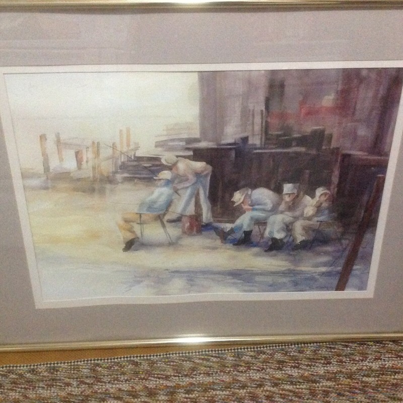 Fishermans Wharf~Cold Harbor Bay~Abstract WATERCOLOR PAINTING SIGNED»R.COCKLIN»