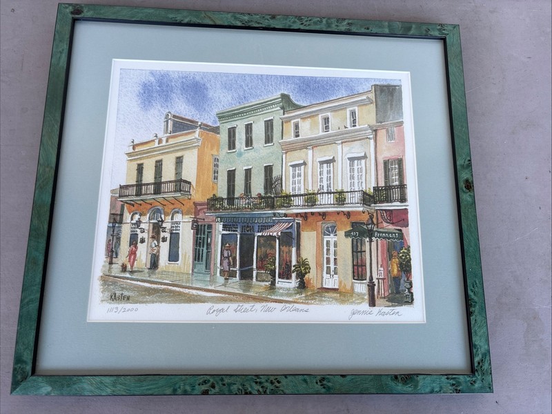 Framed art lithograph Gennie Kasten Royal Street New Orleans s/n 1113/2000