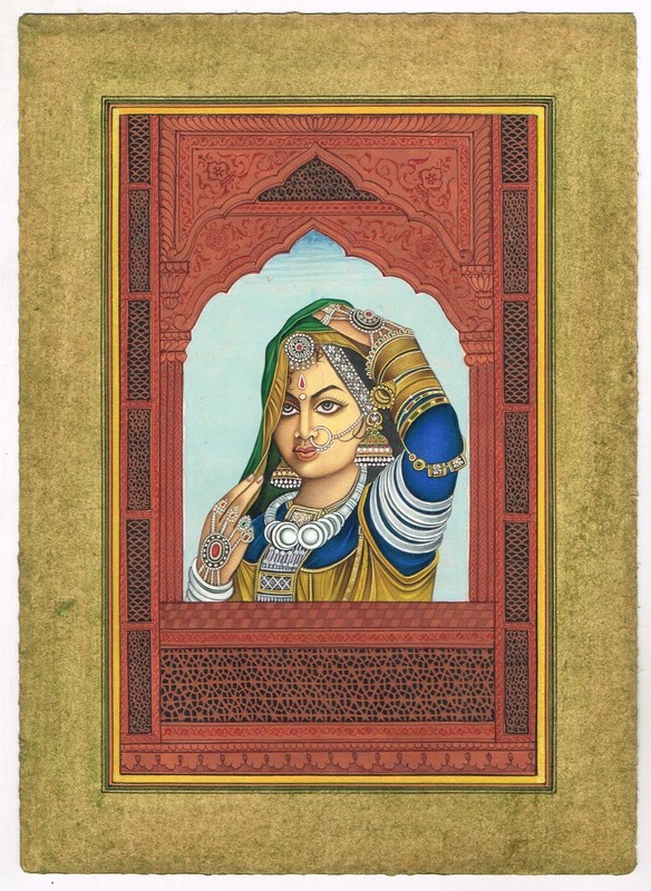 Handmade Indian Woman Painting A Beauty Of Rajasthan Art On Paper 7×10 Inches