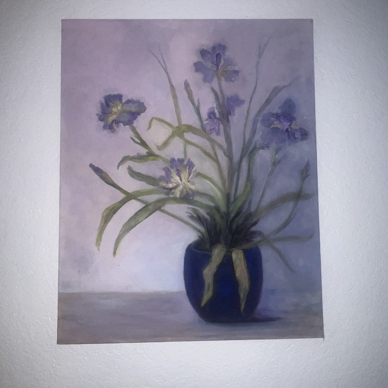 Iris Flowers In Vase Original Large Watercolor Painting 23” X 28”