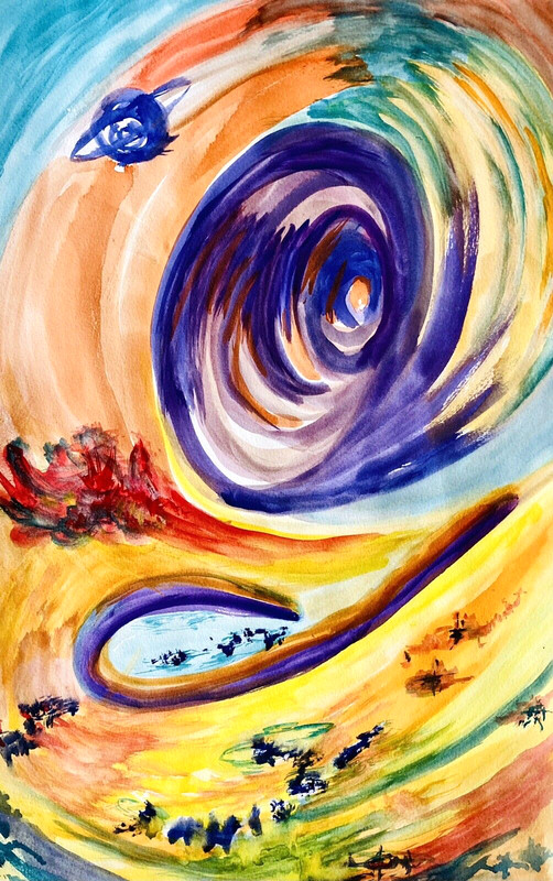 2 Visionary Psychedelic Watercolors Diptych Cosmic Forest 80s 90s SF Art 18x24" gallery