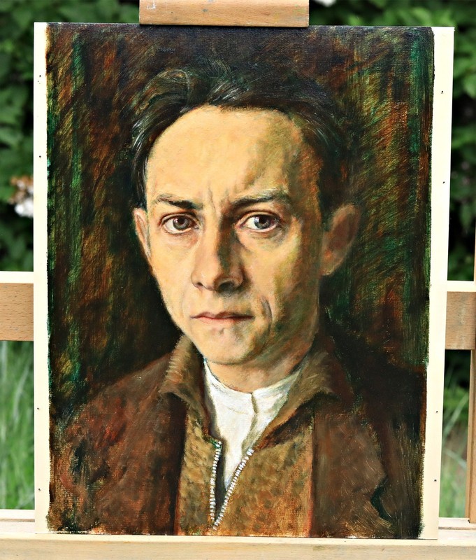 Male Portrait Oil On Board Expressionism Painting Portrait Man Unsigned OOAK