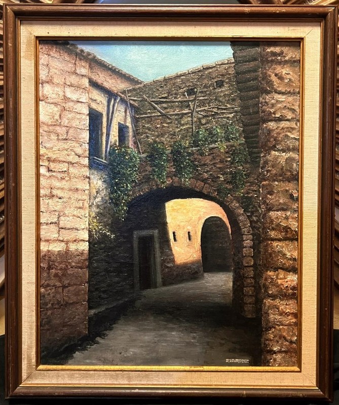 Original Artist Signed RH Wright Oil Painting Landscape Cityscape Spain Spanish