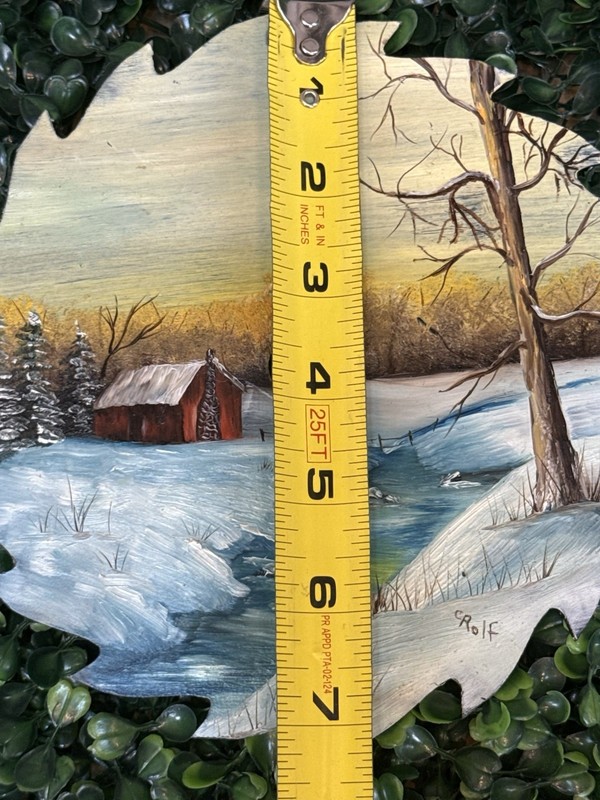 Vintage Hand-Painted Saw Blade Winter House Landscape Farmhouse Decor USA gallery