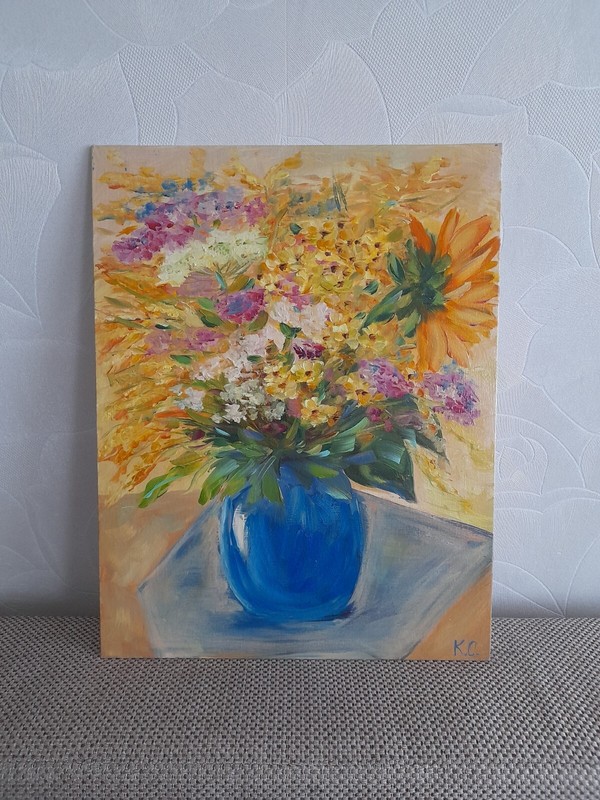 summer flowers original oil painting, bouquet of flowers still life, flowers art