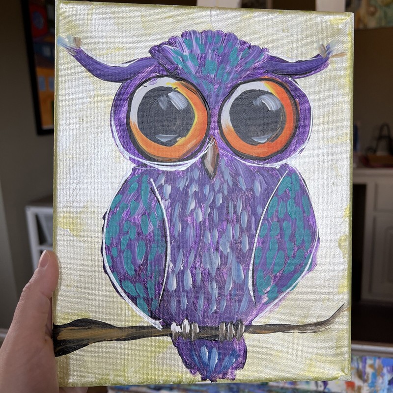 Whimsical Owl,original Acrylic Painting,8/10 gallery