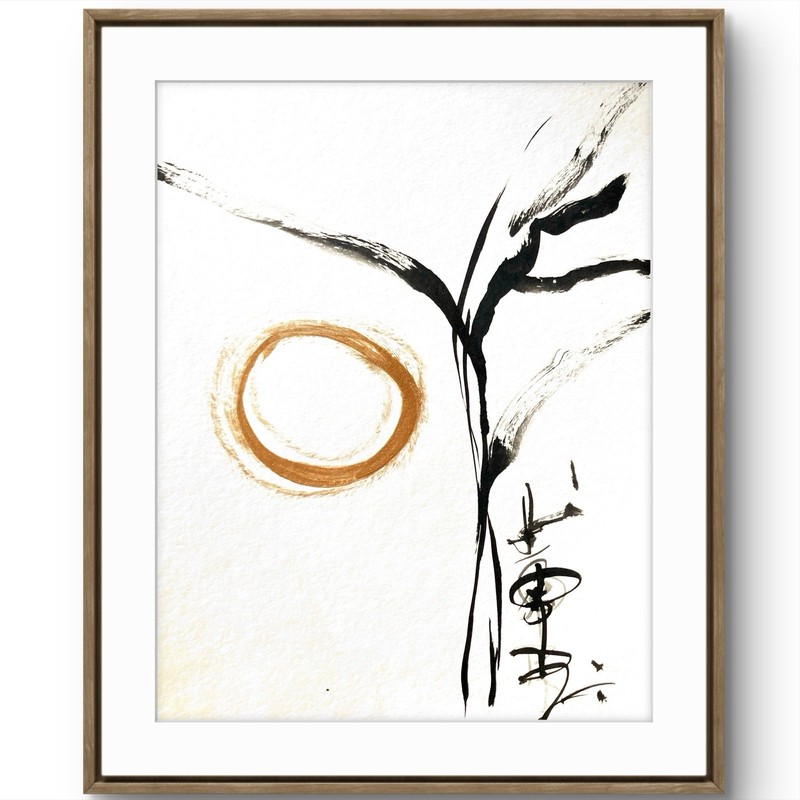 TITA PAINTZ Original Asian Zen Bamboo Black Gold Art Painting 9×12 Wall Art