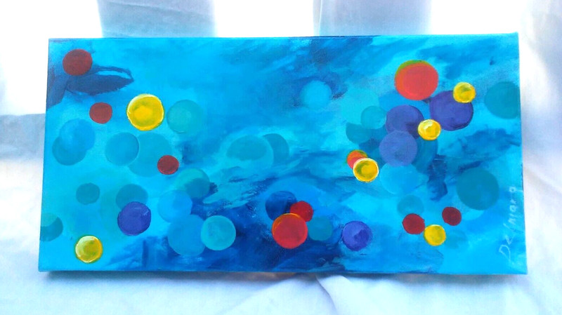 Colorful Dots on Blue by DelMarq Canvas Acrylic
