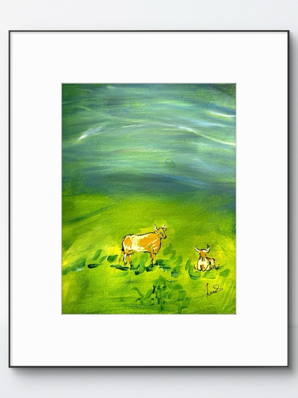 SAMATOWIC Original Abstract Cows Expressionism 9×12 Handmade Signed Fine Art 27