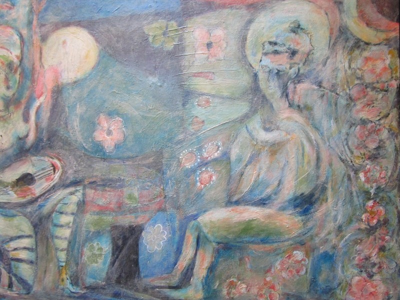 MYSTERY ARTIST LARGE PAINTING ABSTRACT EXPRESSIONISM FIGURES MUSICIAN MODERNISM gallery