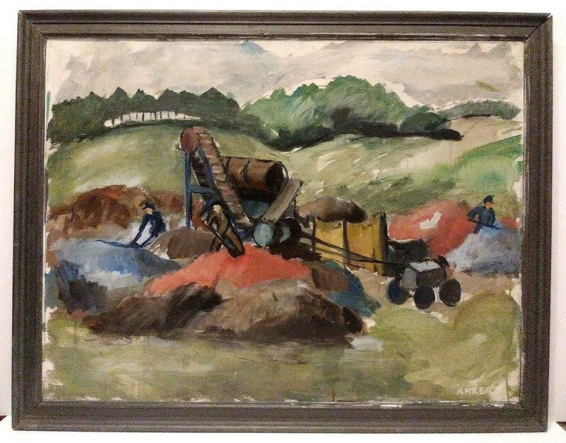 1934 LISTED DUTCH ANKER LANDSBERG Signed ORIGINAL O/C INDUSTRIAL FARM LANDSCAPE