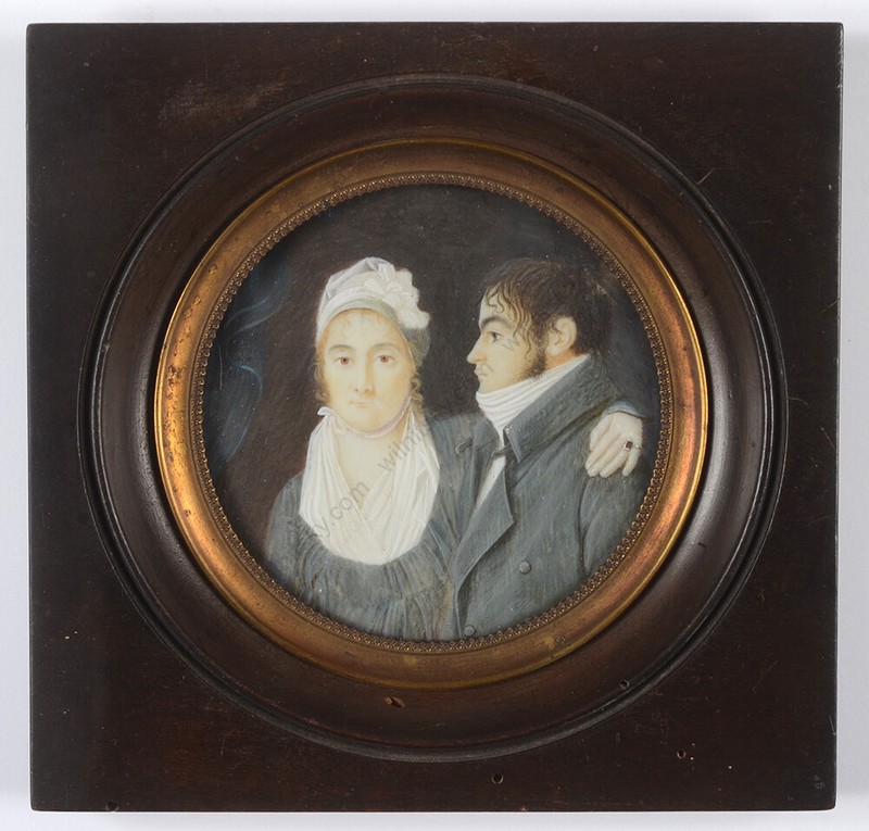 «Double portrait of a young married couple», French miniature, late 1790s