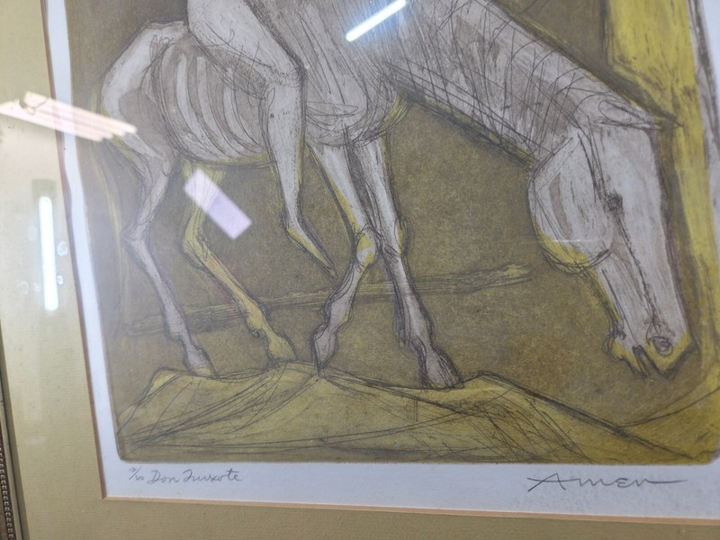 Irving Amen Don Quixote, Etching signed numbered 132/200 Framed 26x20 COA! gallery
